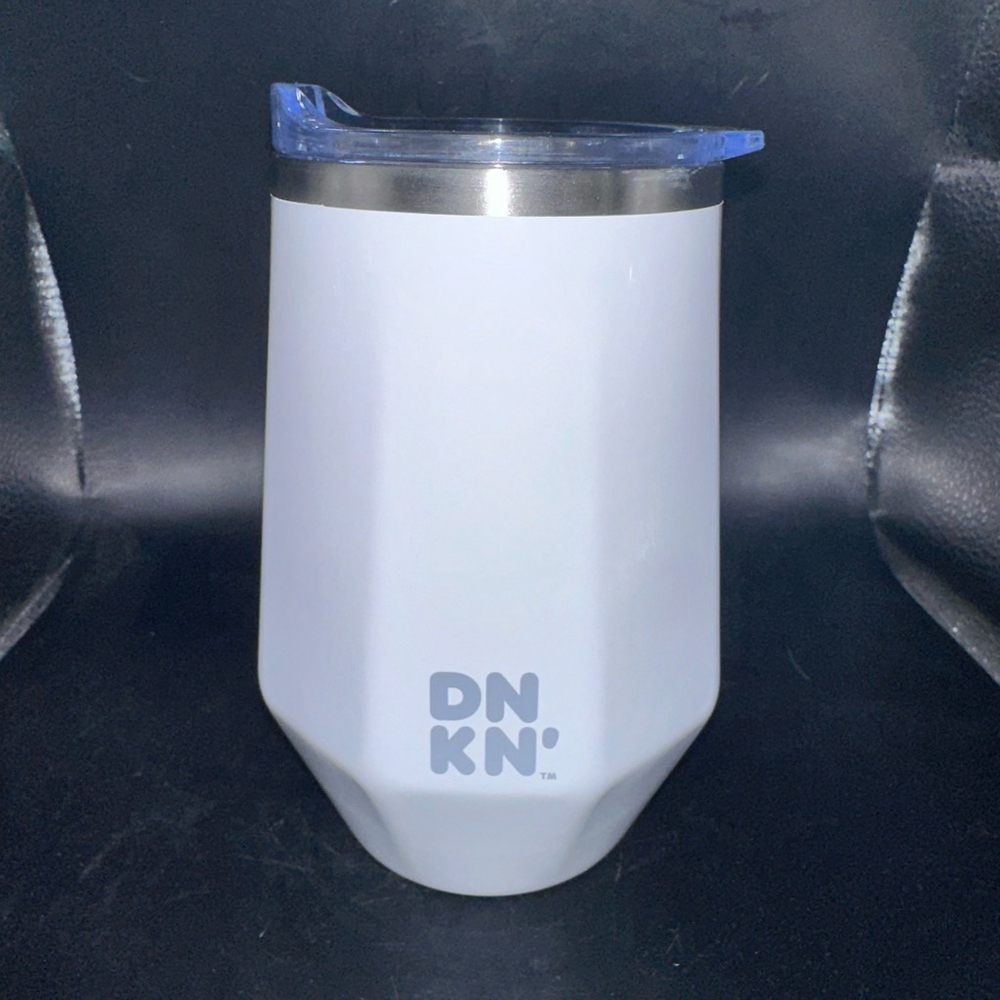 EUC 2019 Dunkin Donuts 12oz White Octagon Stainless Tumbler With Sliding Sip Lid